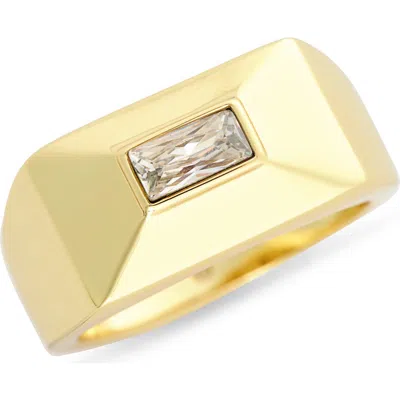 Covet Baguette Cz Signet Ring In Gold