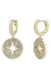 Covet Celestial Compass Pavé Cz Hoop Earrings In Gold