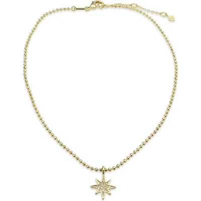 Covet Celestial Compass Pavé Cz North Star Pendant In Gold