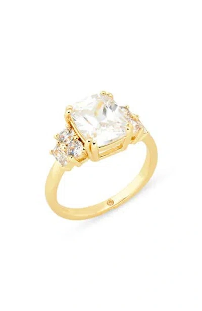 Covet Classic Crystal Engagement Ring In Clear/gold