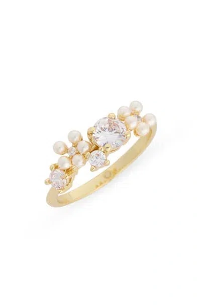 Covet Cluster Cubic Zirconia & Faux Pearl Ring In Gold