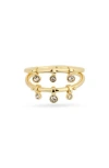 Covet Crystal Charm Double Band Ring In Gold