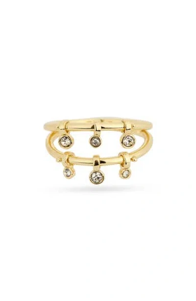 Covet Crystal Charm Double Band Ring In Gold