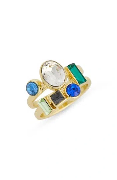 Covet Crystal Faux Stack Ring In Gold