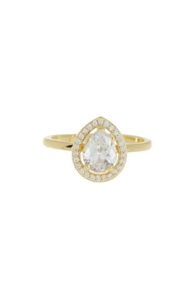 Covet Crystal Halo Pear Cut Crystal Ring In Gold
