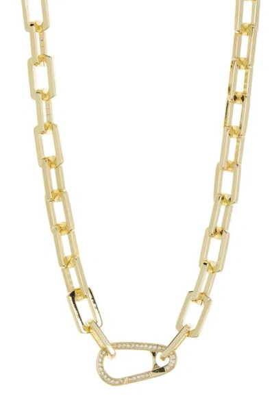 Covet Crystal Pavé Carabiner Chain Necklace In Gold