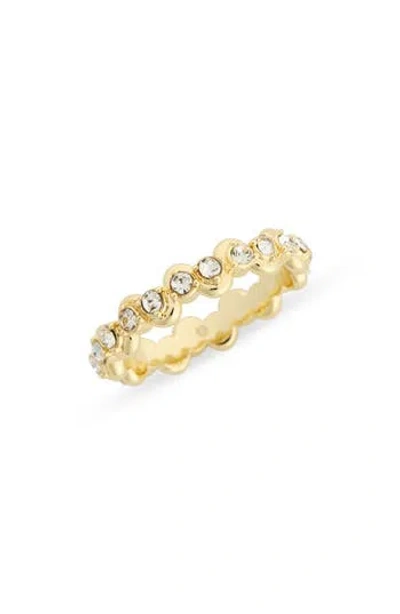 Covet Crystal Wave Band Ring In Clear/gold