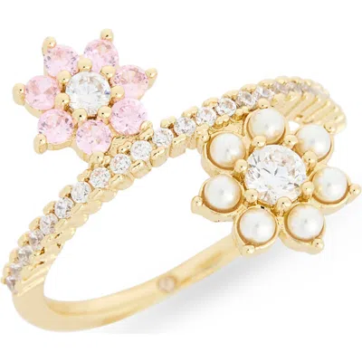 Covet Cubic Zirconia & Faux Pearl Scattered Flower Ring In Gold