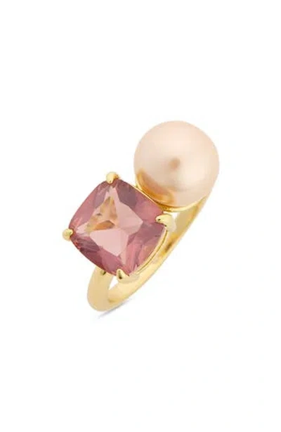 Covet Cubic Zirconia & Imitation Pearl Ring In Gold