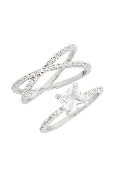 Covet Cubic Zirconia Crossover Engagement Ring Set In Silver