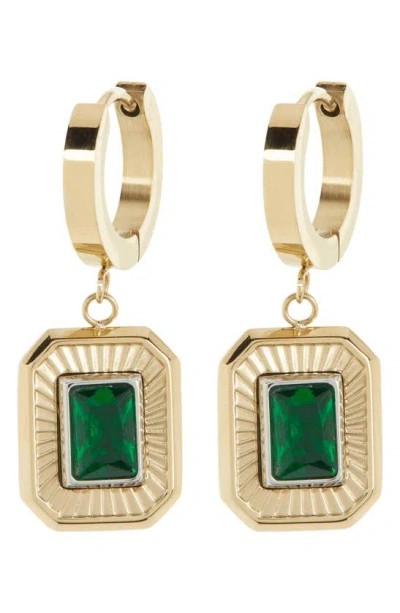 Covet Cubic Zirconia Huggie Drop Earrings In Gold