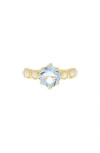 Covet Cushion Cut Crystal & Imitation Pearl Ring In Gold/blue