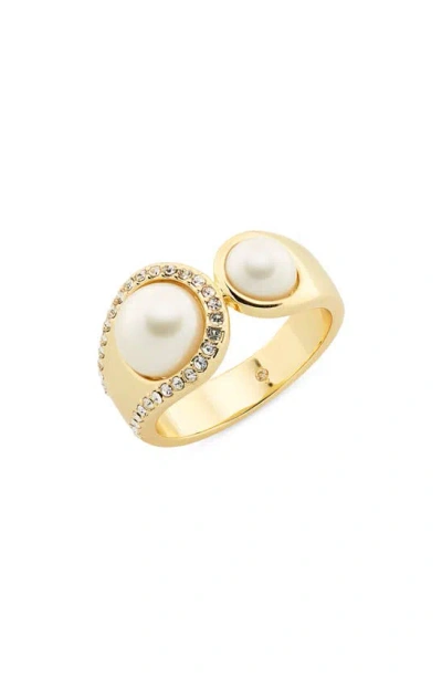 Covet Cz & Imitation Pearl Cuff Ring In White