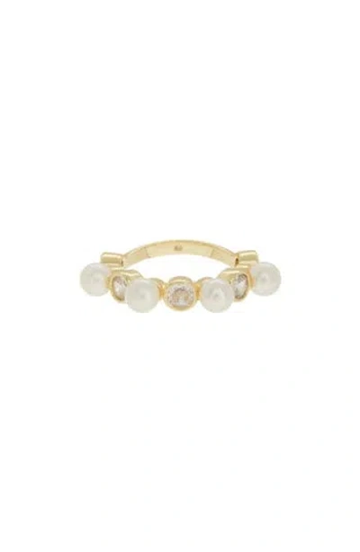Covet Cz & Imitation Pearl Ring In White/gold