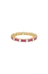 Covet Cz Baguette Infinity Band Ring In Magenta/ Fuchsia