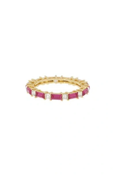 Covet Cz Baguette Infinity Band Ring In Magenta/fuchsia