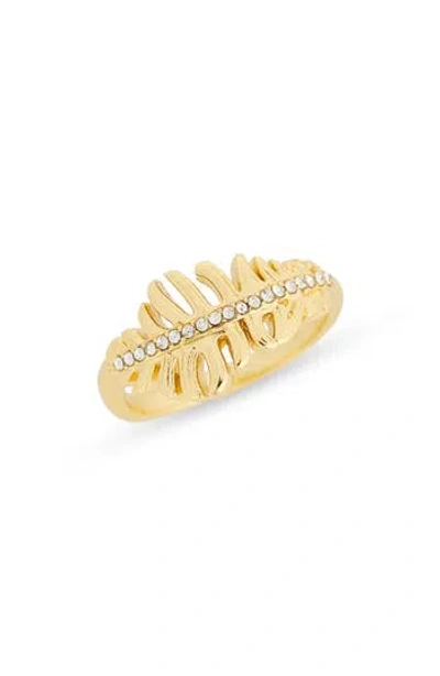 Covet Cz Feather Ring In Gold