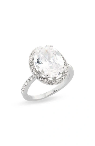 Covet Cz Oval Halo Engagement Ring In Rhodium