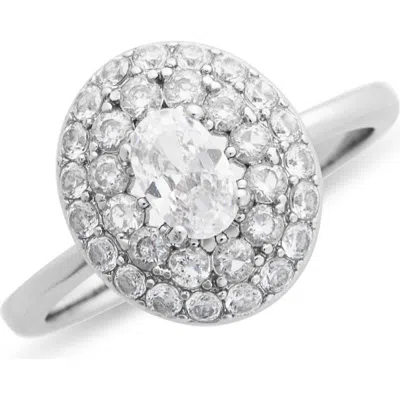 Covet Cz Oval Pavé Engagement Ring In Silver