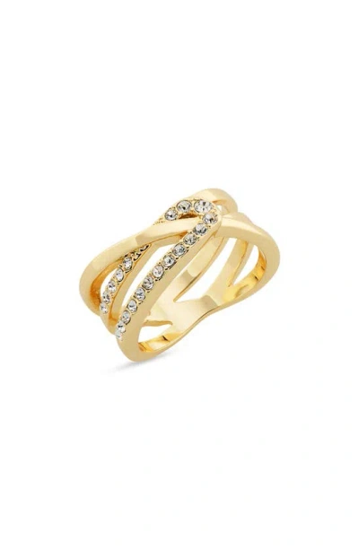 Covet Cz Pavé Crossover Band Ring In Gold