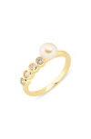 Covet Faux Pearl & Crystal Stackable Ring In Pearl/graphite/gold