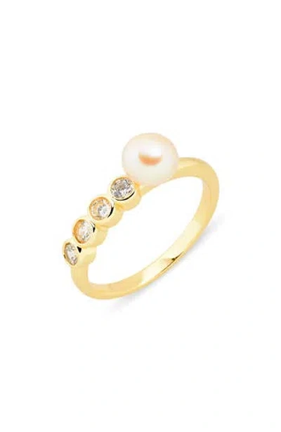 Covet Faux Pearl & Crystal Stackable Ring In Gold