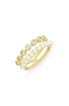 Covet Faux Pearl & Cubic Zirconia Stacked Ring In Gold