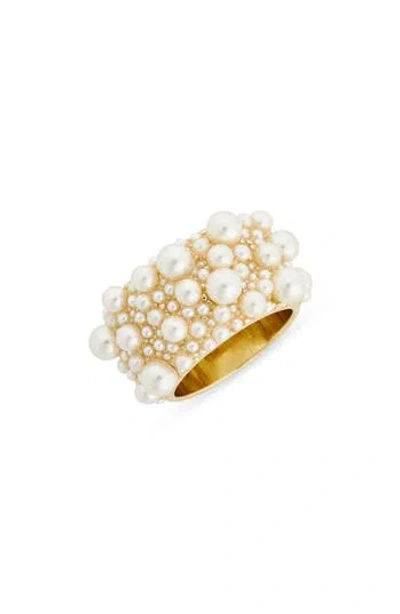Covet Faux Pearl Cigar Band Ring In White