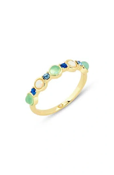 Covet Faux Stone & Crystal Band Ring In Blue Multi/white/gold
