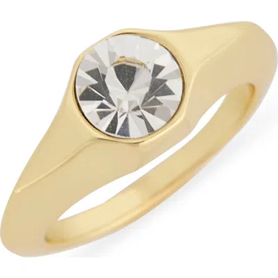 Covet Hexagon Cz Signet Ring In Gold