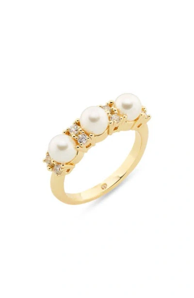 Covet Imitation Pearl & Cz Ring In Gold