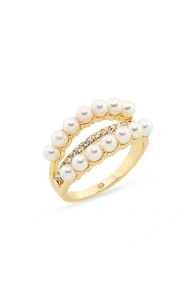 Covet Imitation Pearl & Cz Triple Band Ring In White
