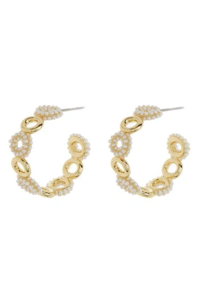 Covet Imitation Pearl Circle Hoop Earrings In Gold