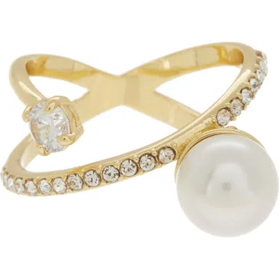 Covet Imitation Pearl Faux Wrap Ring In White/gold