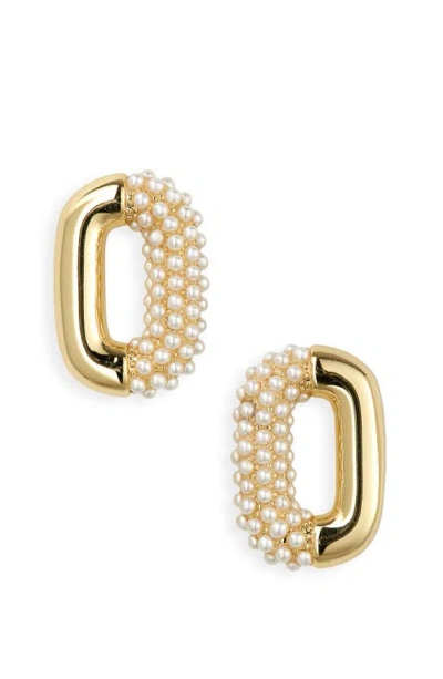 Covet Imitation Pearl Oval Stud Earrings In Gold