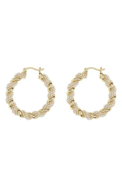 Covet Imitation Pearl Twist Hoop Earrings In Gold