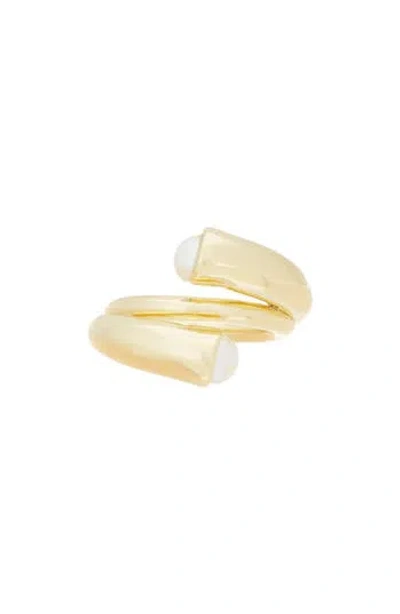 Covet Imitation Pearl Wrap Ring In Gold/white