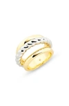 Covet Mixed Textured Faux Stack Ring In Two Tone