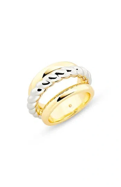 Covet Mixed Textured Faux Stack Ring In Two Tone