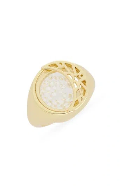 Covet Moon Cubic Zirconia Shaker Signet Ring In Gold