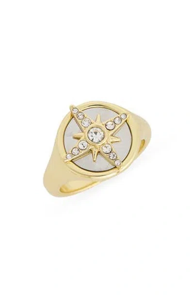 Covet North Star Cubic Zirconia Signet Ring In Gold