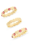 Covet Pack Of 3 Heart Cubic Zirconia Stacking Rings In Multi