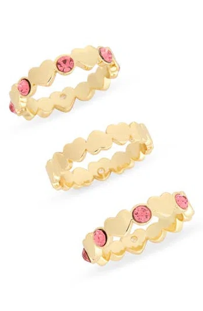Covet Pack Of 3 Heart Cubic Zirconia Stacking Rings In Multi