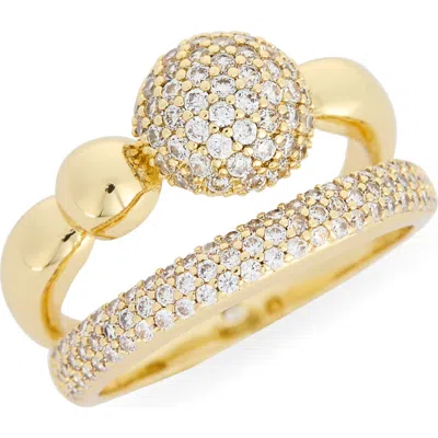 Covet Pavé Cubic Zirconia Ball Double Band Ring In Gold