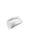 Covet Pavé Cz Crossover Band Ring In Clear/silver