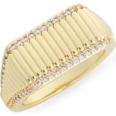 Covet Pavé Cz Textured Signet Ring In Gold