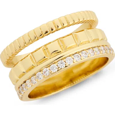Covet Pavè Textured Faux Stack Ring In Gold