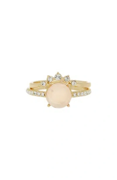 Covet Pink Mother Of Pearl & Cz Ring Stack Set In Pink/gold