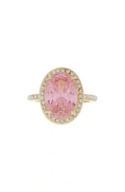 Covet Rose Cz Halo Statement Ring In Pink
