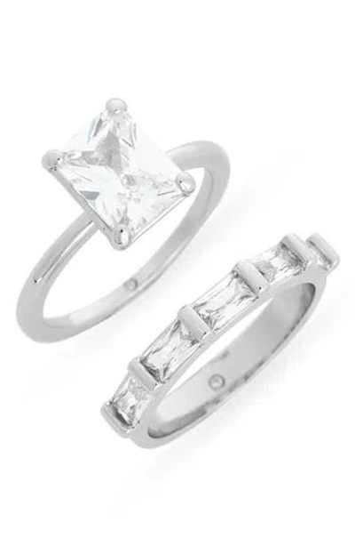 Covet Set Of 2 Baugette Band Rings In Metallic
